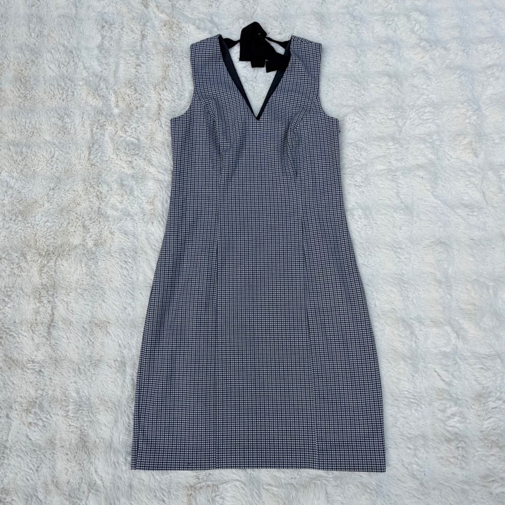 Banana Republic Blue Gingham V-Neck Tie Back Sheath Dress 6 797701-00 Fall 17